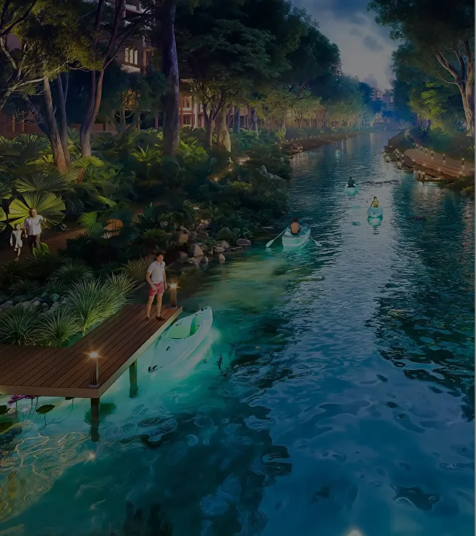 Maui Cluster at DAMAC Islands Phase 2 Dubai featuring boats on clear blue water surrounded by tropical-inspired modern villas